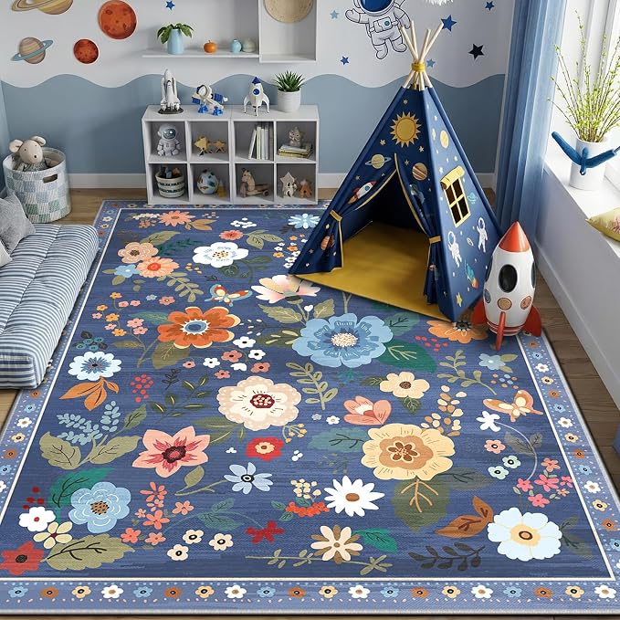 RELEANY Floral 5x8 Area Rugs Washable Print Boho Cute Carpet Non Slip Flower - Image 3