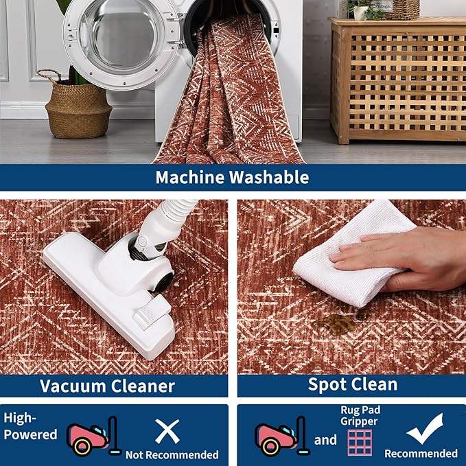 COZYLOOM 5x7 Area Rug for Bedroom Machine Washable Area Rugs Modern Abstract Carpet with Non Slip Backing Geometric Stain Resistant Foldable Indoor Mats for Living Room, Dining Room, Red