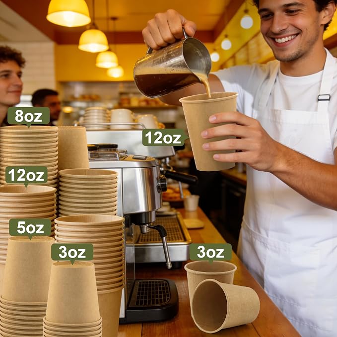 8 oz 100 Pack Disposable Coffee Cups, Bulk Brown Disposable Paper Cups - Image 8