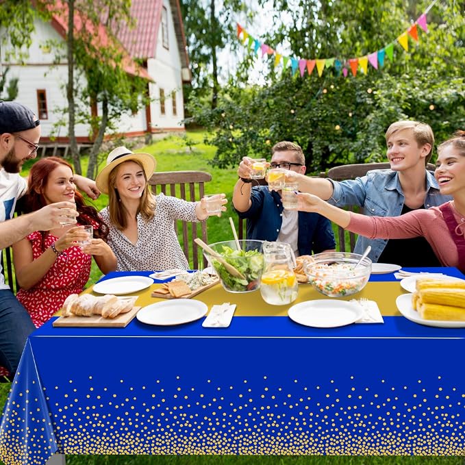 12Pcs Blue Gold Tablecloth Party Decorations, Plastic Royal Blue Table Cloth - Image 6