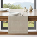 Linen Textured Border Table Runner, 14 x 60 Inch Natural | Mitered Corner Design by ZEEMARTONLINE