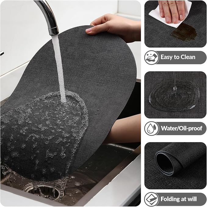 Placemats Set of 6, 11.8 x 17 Inch, Dark Grey | Heat Resistant Oval Faux - Image 5