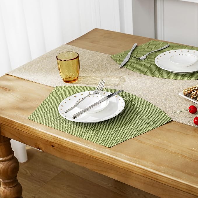 SHACOS PVC Woven Vinyl Wedge Placemats Set of 4 Round Table Placemats Wipe - Image 5