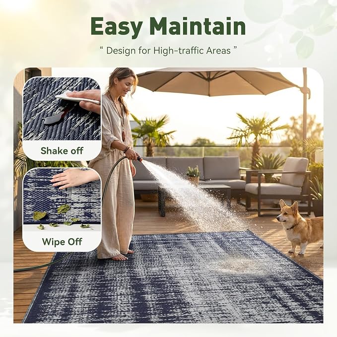 MontVoo Outdoor Rug Waterproof 5x8 ft Outdoor Patio Rug Mat Reversible Plastic - Image 9