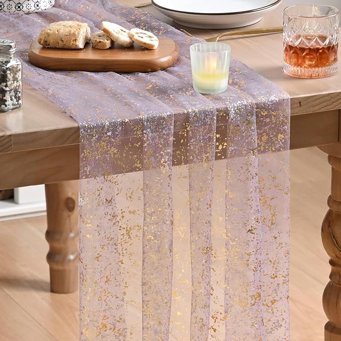 Artoid Mode 10Pcs Grayish Purple Gauze Gold Table Runner 10FT, Glitter Metallic by ArtoidMode