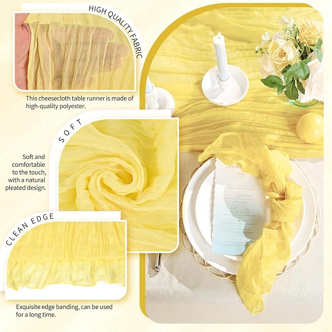 30 Pack Cheesecloth Table Runner 10FT Light Yellow Table Runner Boho Gauze - Image 3