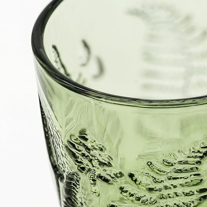 Green Drinking Glasses Set of 4, 10 oz Glass Cups, Vintage Fern Glassware | - Image 4