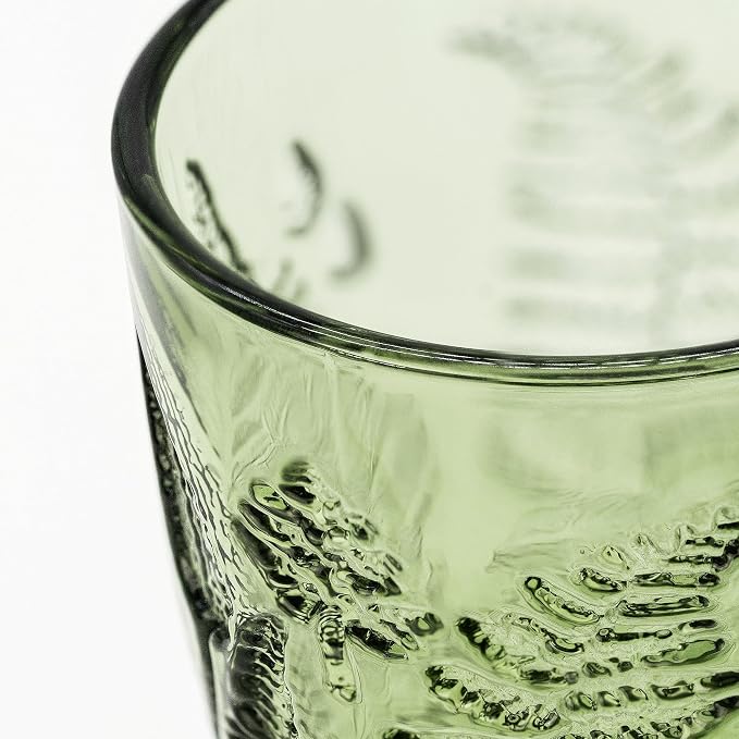 Vintage Green Drinking Glass, 10 oz Hand-Pressed Deep Textured Glass Cup - Image 4