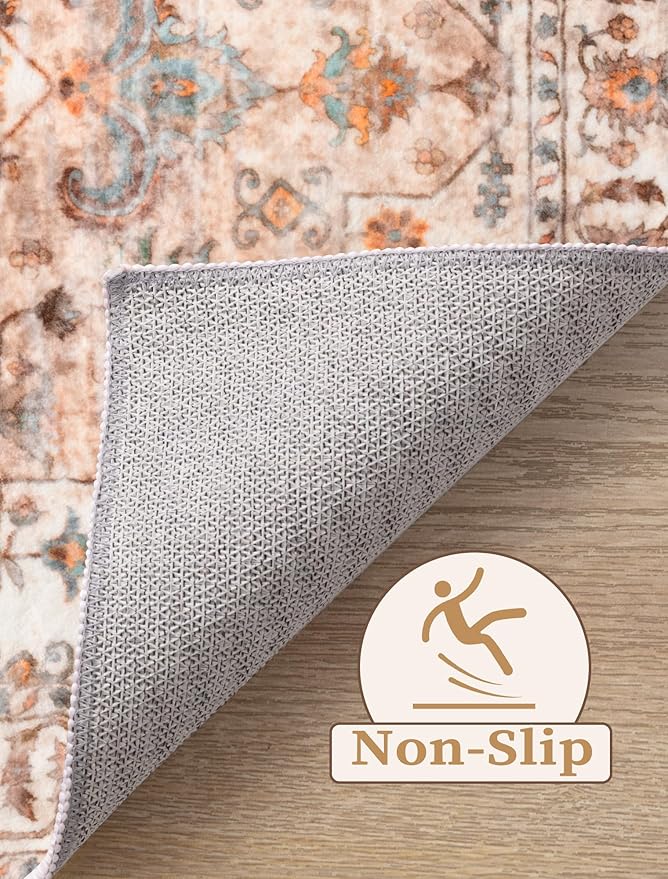 SERISSA Boho Washable Runner Rug, 2x6 Rug Non-Slip Vintage Peach Cream Hallway - Image 3