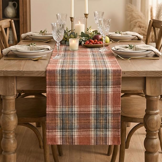 Artoid Mode Rust Farmhouse Plaid Fall Table Runner 13x90 Inch | Holiday Kitchen - Image 2