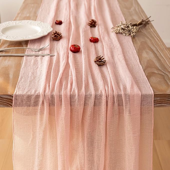 3Pcs Pink Cheesecloth Table Runner 120 Inches - Image 4