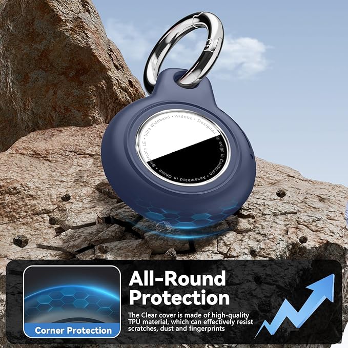 Upgrade Waterproof 2 Pack Airtags Holder with Apple Airtags Keychain, Hard PC Air Tag Case, Anti-Scratch & Shock Air tag Holder, Men's Women's Keyrings & Keychains-Black+Navy Blue