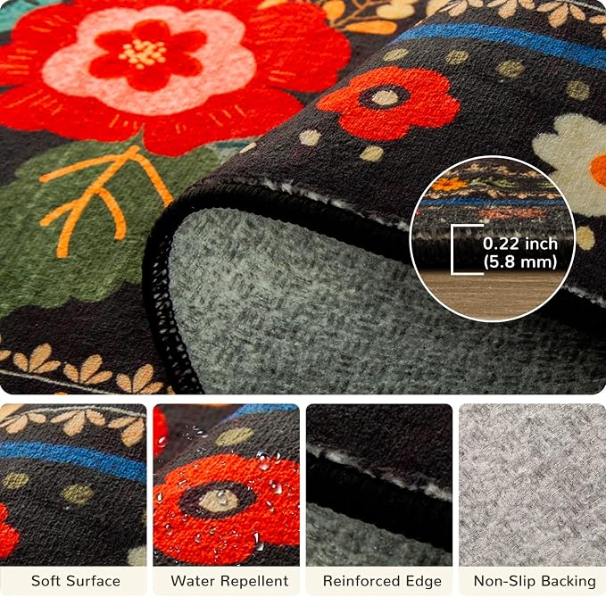 2x8 Area Rugs for Living Room Vacuum-Friendly Machine Washable Area Rug Flower - Image 4