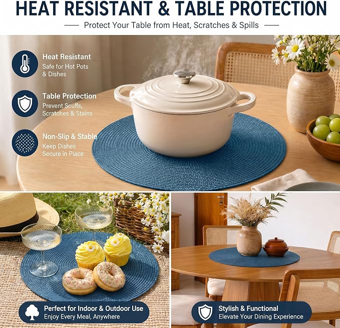 FunWheat Round Braided Placemats Set of 8 Place Mats - Image 7