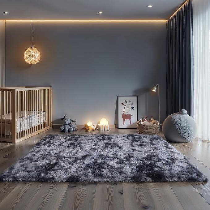 KICHOWUA 5x8 Dark Grey Fluffy Shag Rug - Image 5