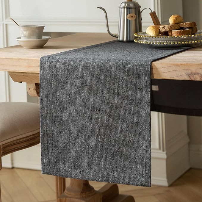Burlap Style Farmhouse Table Runner, 14x36 Inches Graphite Grey | Thick Durable by ZEEMARTONLINE