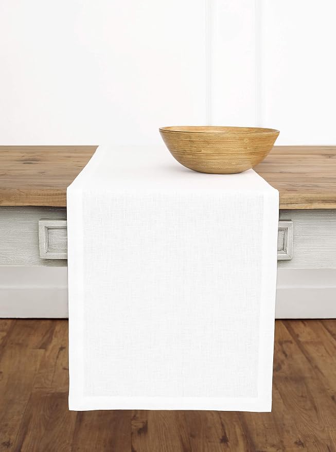 Solino Home 100% Pure Linen Dining Table Runner White, Fete 14 x 108 in | Table by SolinoHome