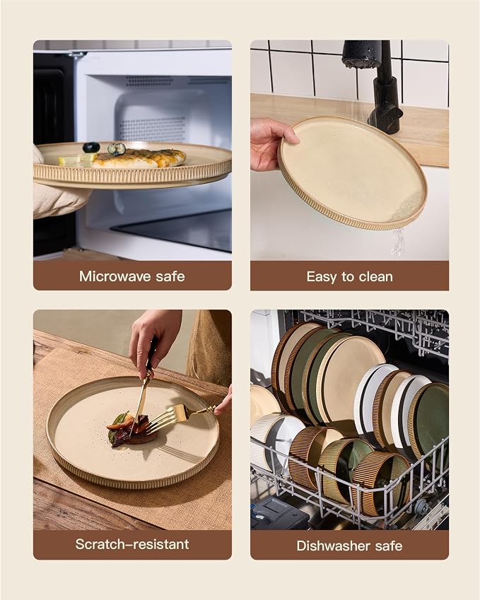 Stoneware Dinnerware Sets for 4, Reactive Glaze, Cream | 12-Piece Everyday - Image 5