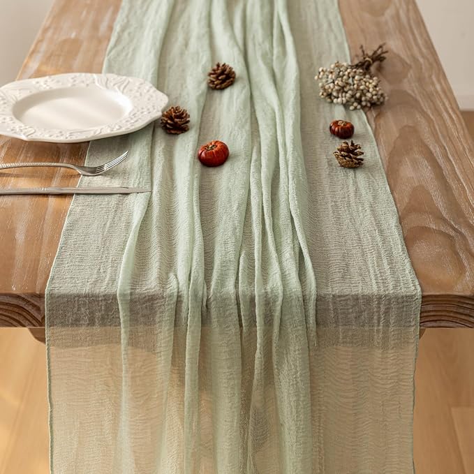 6Pcs Sage Green Cheesecloth Table Runner 120 Inches - Image 4