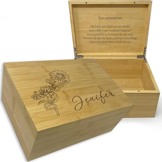 Floral Keepsake Boxes for Women - Butterfly Box Keepsake for Girls, Personalized Gifts for Teen Girls or Daughters, Flower Gift Box, Engraved Name Custom Wood Chest Memento Storage, 11x8x4,75 in