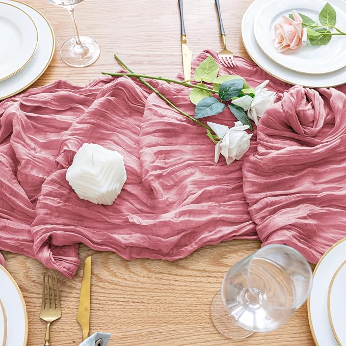 Cheesecloth Table Runner Dusty Rose 10FT Boho Gauze Table Runners | 120 Inch - Image 5