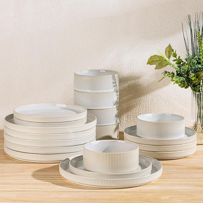 Ceramic Dinnerware Set for 6, 18-Piece Plates and Bowls Set | Lightweight by TheTerra