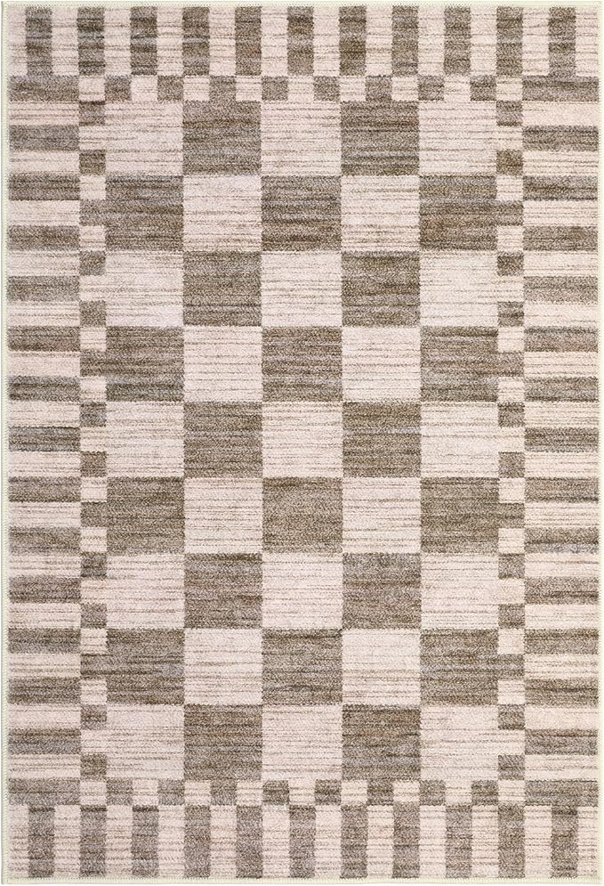 GarveeHome Brown Checkered Rug 2x3 Washable Rug Non-Slip - Image 4