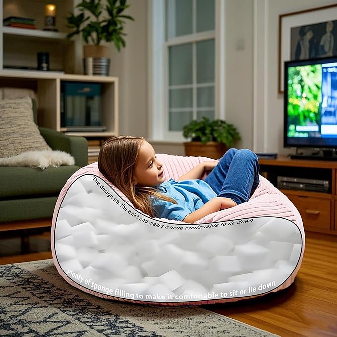 ENBAOHUI Bean Bag Chairs with Memory Foam Chairs for Kids Teens Toddler Faux Fur Sofa Chair with Handle Navy Blue