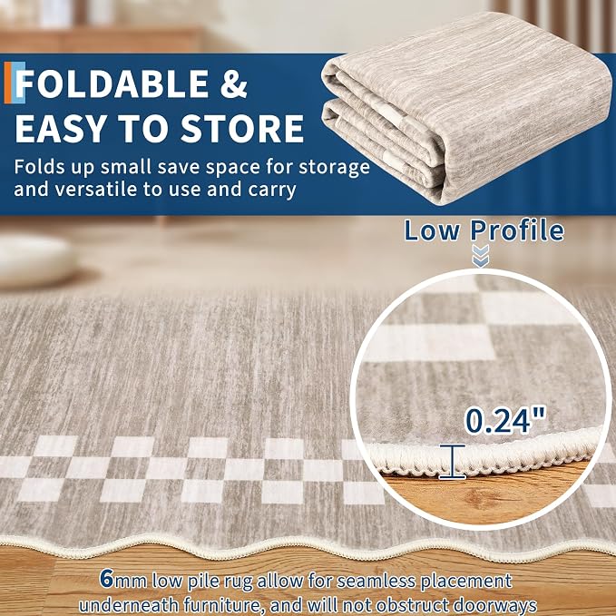 Small Area Rug 2x3 Modern Checkered Entry Rug Solid Color Scalloped Kitchen - Image 6