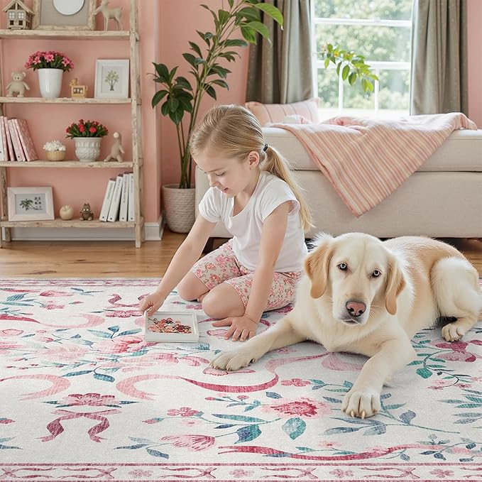 DCX Washable 5x7 Bow Rug, Cute Soft Low Pile Indoor Décor Carpet, Kid & Pet - Image 8