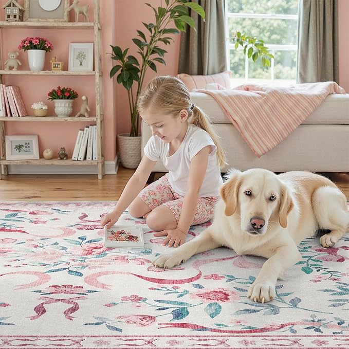 DCX Washable 8x10 Bow Rug, Cute Soft Low Pile Indoor Décor Carpet, Kid & Pet - Image 4