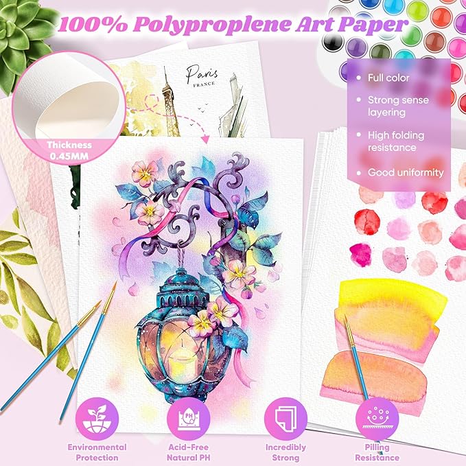 128 Sheets Watercolor Paper, Easter Basket Stuffers, 8.5"x11" Cold Press Water Color Paper, 140lb/300gsm Artist Sketch Easel Acrylic Painting Drawing Supplies for Watercolors, Watercolor Paint Set