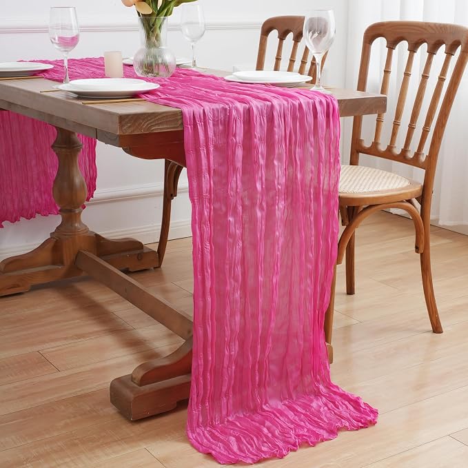 Asee'm 6pcs Hot Pink Cheesecloth Table Runner Summer 10FT Fuchsia Gauze | Boho - Image 7