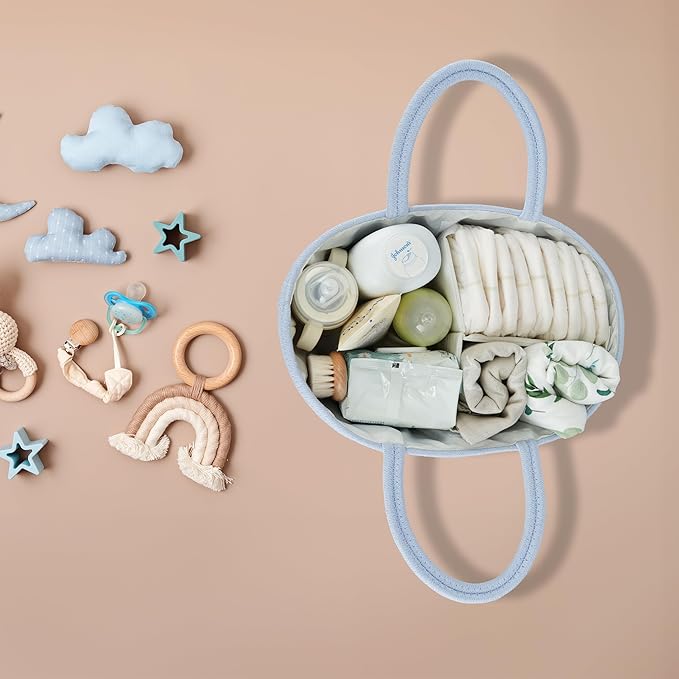 Diaper Caddy Organizer Cotton Rope Baby Basket Nursery Storage and Portable Tote Bag for Car Ideal Baby Shower Gifts and Registry Must-Have for Newborn Essentials blue