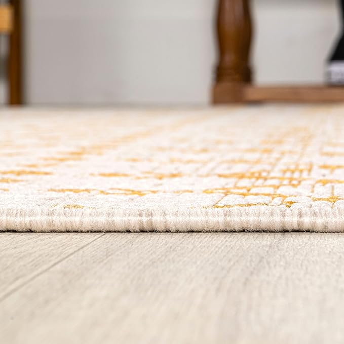 JONATHAN Y Moroccan Geometric Indoor Outdoor Area Rug 5X8 Cream/Yellow - Image 7
