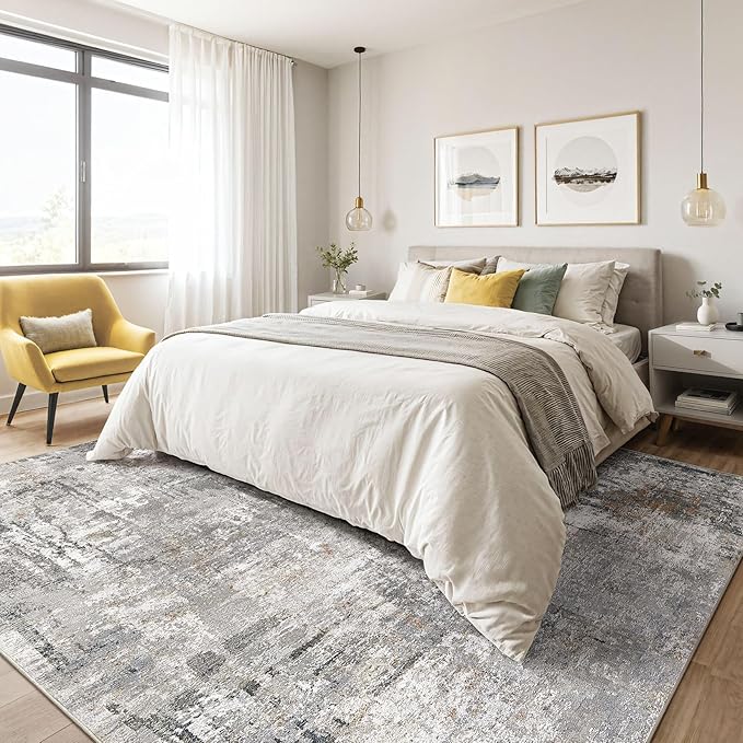 10x12 Area Rug Living Room: Washable Large Abstract Modern Soft Rugs Stain Resistant Indoor Floor Non Slip Accent Carpet for Bedroom Nursery Playroom Office Dining Room Dorm Home House- Gray Rust