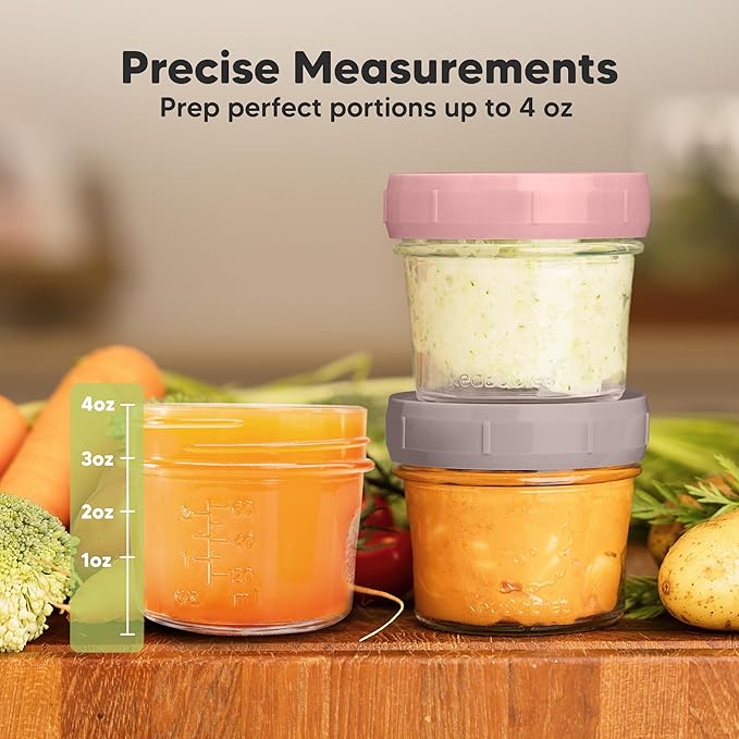 KeaBabies 6pk 4oz Glass Baby Food Containers with Lids - Leak-Proof, Microwavable Small Glass Jars, Baby Purees & Toddler Snack Storage Containers, BPA-Free, Dishwasher & Freezer Safe (Roseate)