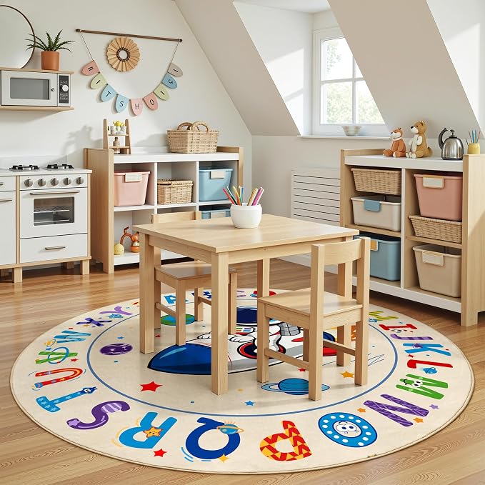 ABC Kids Alphabet Round Rug 6ft – Washable Soft Circle Nursery Rug, Non-Slip - Image 7