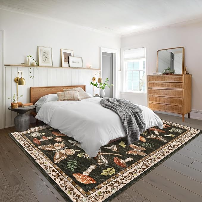 Mushroom 10x13 Area Rug for Living Room Washable Non Slip Forest Soft Low-Pile - Image 3