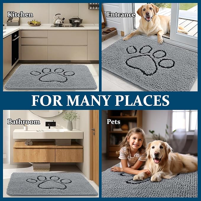OLANLY Dog Door Mat for Muddy Paws 70x35, Paw Print Design, Absorbs Moisture - Image 8