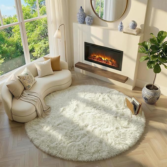 Amdrebio Ivory White Large Round Rug 8Ft - Image 5