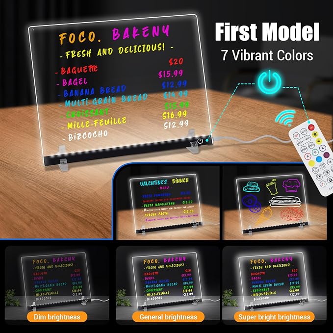 Doodle Glow, LED Note Board with Colors, 14.1"x10.9" Arvana Acrylic Dry Erase Board, 16M-Color LED Light-Up Memo Board w/Music Sync, APP & Remote, Stand & 7 Markers, Neon Glow Display (Black)