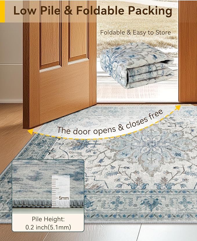 RELEANY Area Rugs 3'x5' Washable Non-Slip, Floral Vintage Distress Medallion - Image 3