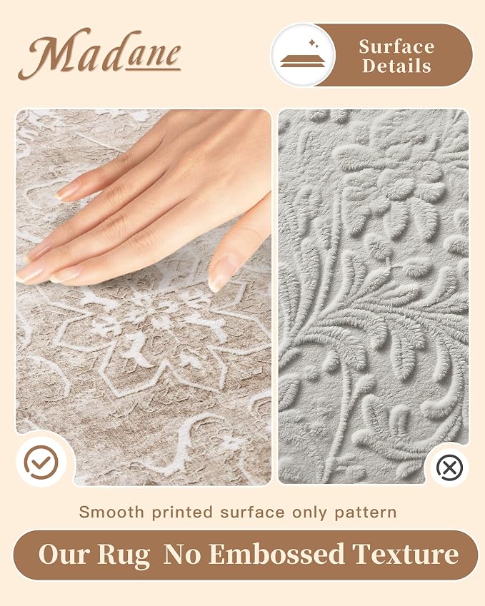 Madane Washable Round Rug 6ft for Living Room, Soft Ultra-Thin Non-Slip Vintage - Image 5