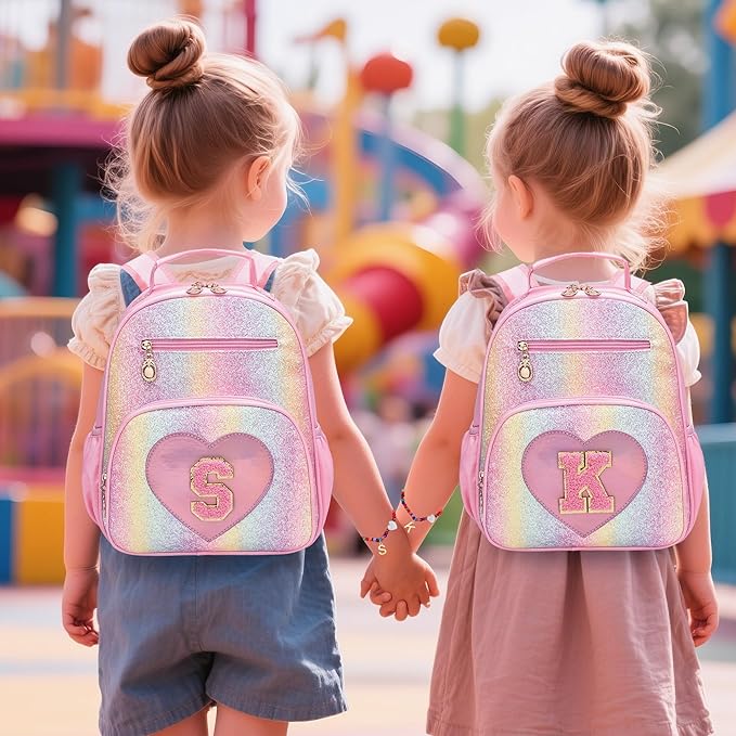 I IHAYNER Kids Glitter Lightweight Backpack for School Travel & Daycare, Toddler Backpack for Girls 3+ Preschool Kindergarten Elementary Kids Backpack-Rainbow Pink S