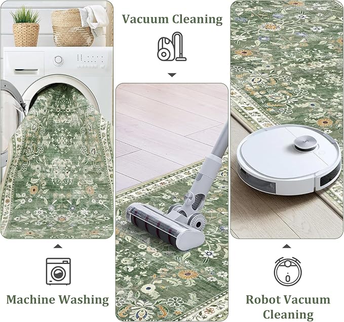 Yamaziot Washable Area Rug 9x12 – Large Non-Slip Boho Floral Living Room Rug - Image 4