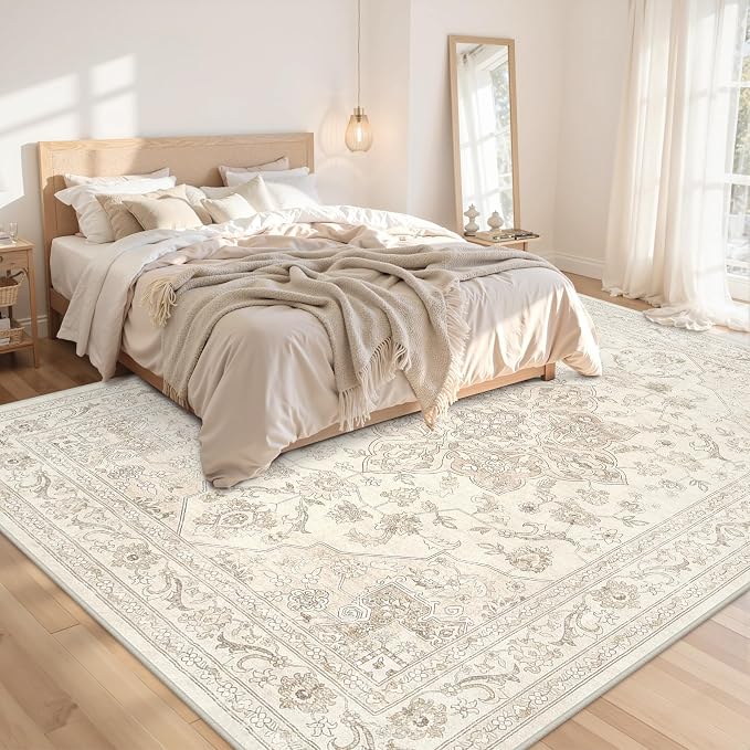 8x10 Area Rugs for Living Room: Vintage Boho Neutral Washable Rug Indoor Soft - Image 2