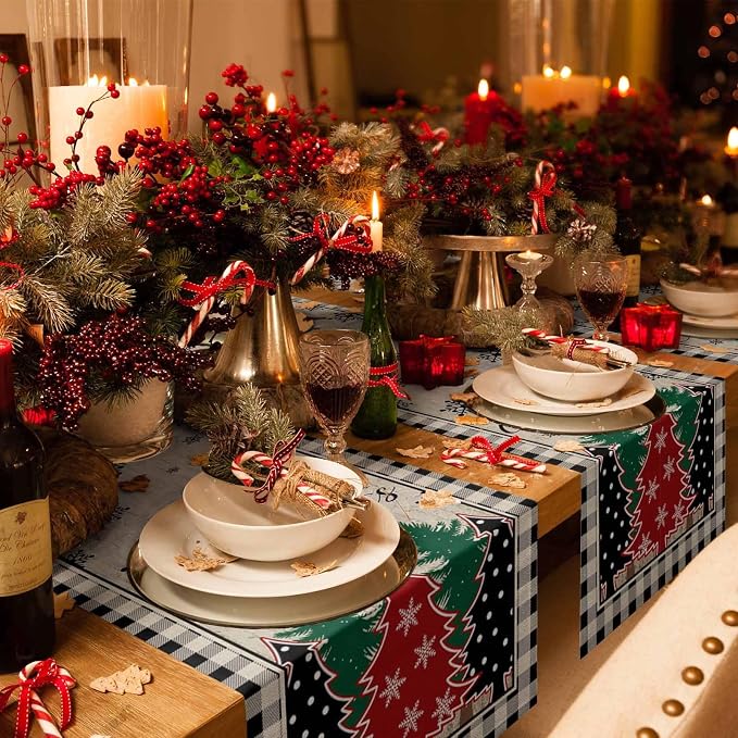 Christmas Trees Table Runner 36 Inches Long, Xmas Snowflake Retro Table Runners - Image 6