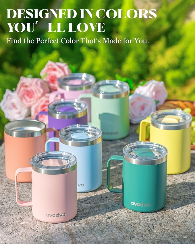12oz Insulated Coffee Mug with Lid – Includes Two Lids, Stainless Steel Coffee - Image 9