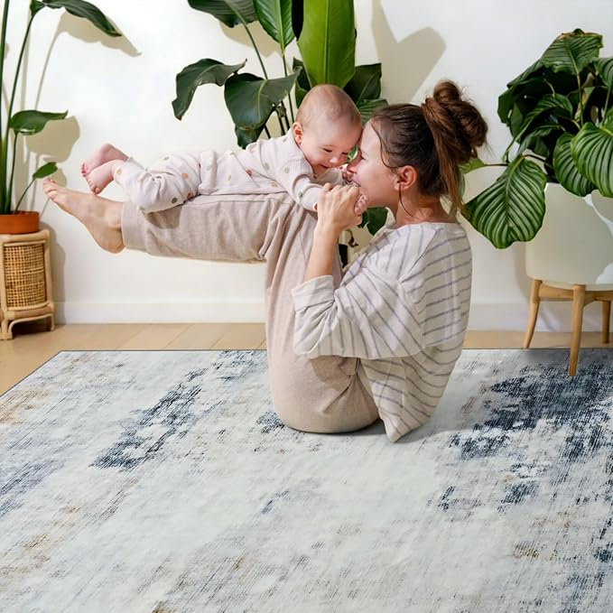 Toneed Abstract Area Rug 8x10 Modern Washable Rug Soft Non Slip Rug Low Pile - Image 5